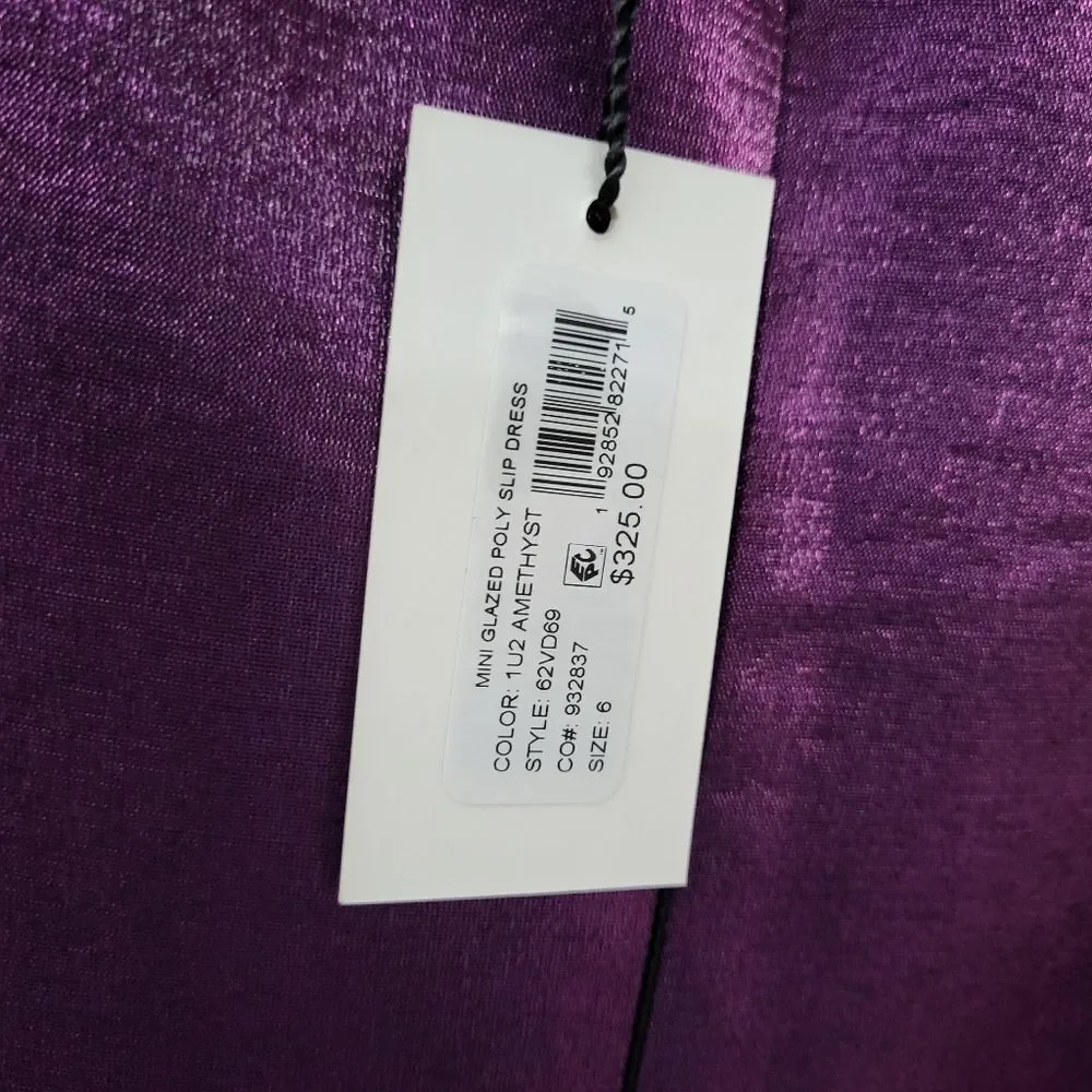 MILLY Mini Glazed Poly Slip Mini Dress Amethyst Purple Satin Size 6/Size 2 - Picture 10 of 11